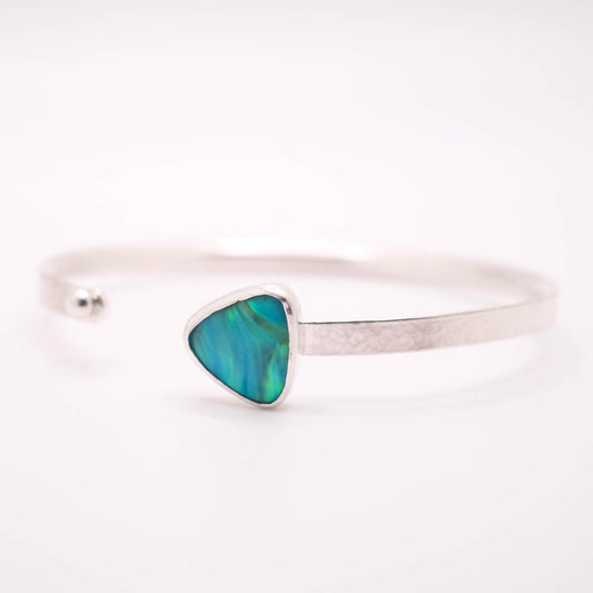 Silver Bangle with Turquoise Aurora Opal