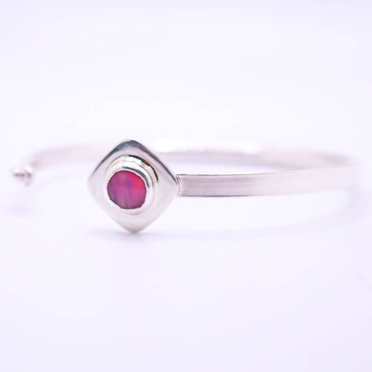 Silver Bangle with Pink Aurora Opal