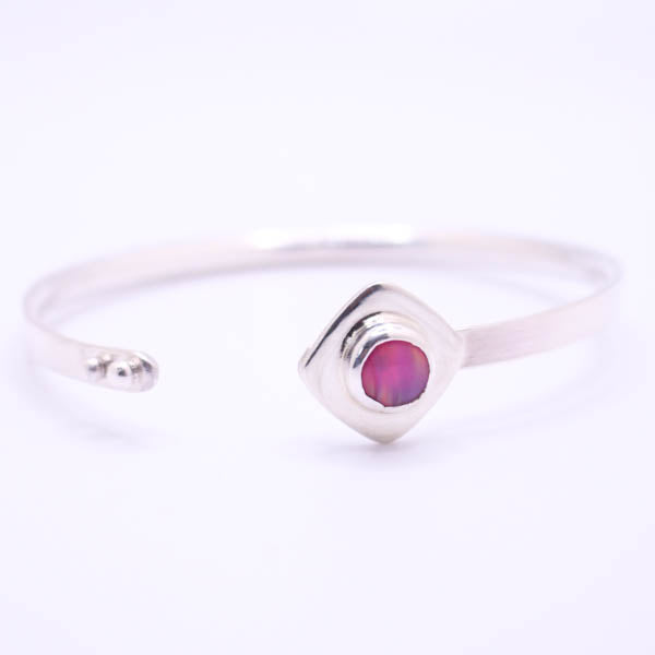 Silver Bangle with Pink Aurora Opal