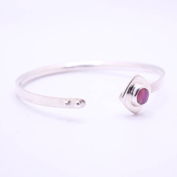 Silver Bangle with Pink Aurora Opal