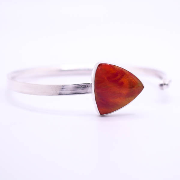 Silver Bangle with Sunset Aurora Opal