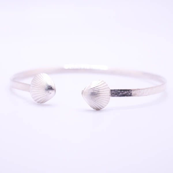 Silver Open Bangle with Cockle Shells