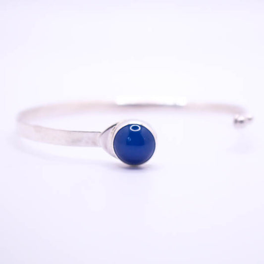 Silver Bangle with Blue Agate Gemstone