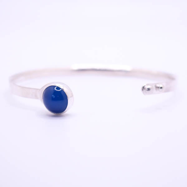 Silver Bangle with Blue Agate Gemstone