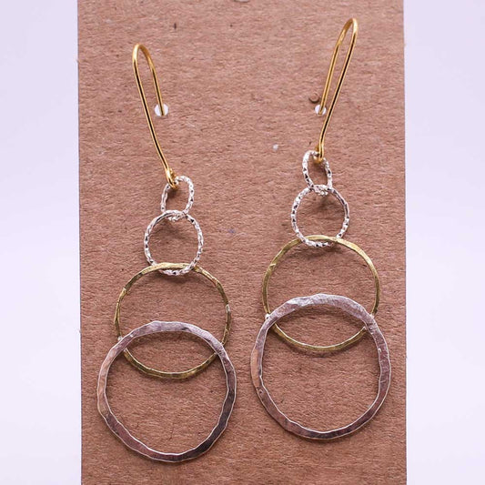 Silver and Brass Four Circles Earrings