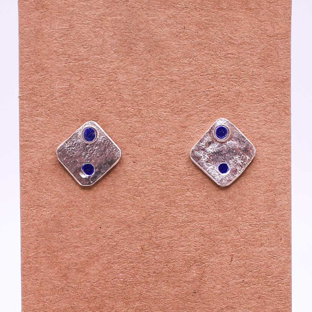 Reticulated Silver and Blue Enamel Studs