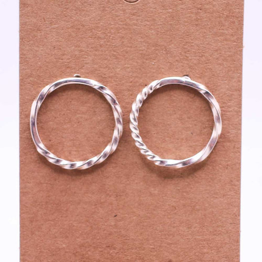 Twisted Silver Circular Earrings