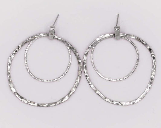 Silver Hammered Circles Earrings