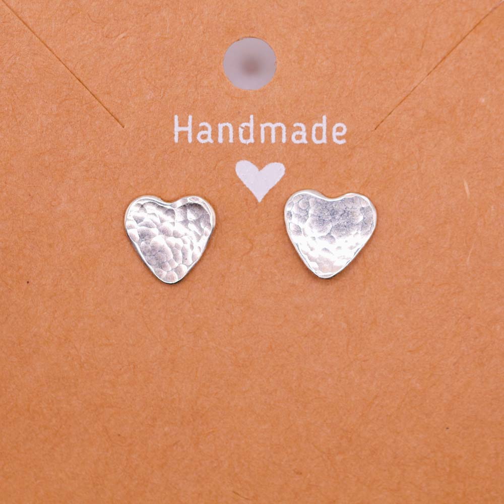 Silver Heart Studs with Hammered Texture