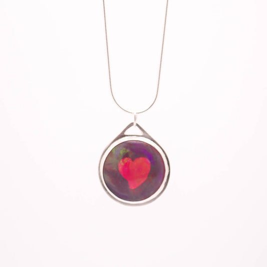 Round Aurora Opal Necklace with Heart