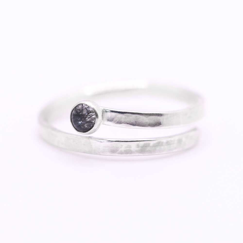 Silver Wrap Ring with Rutilated Quartz Gemstone