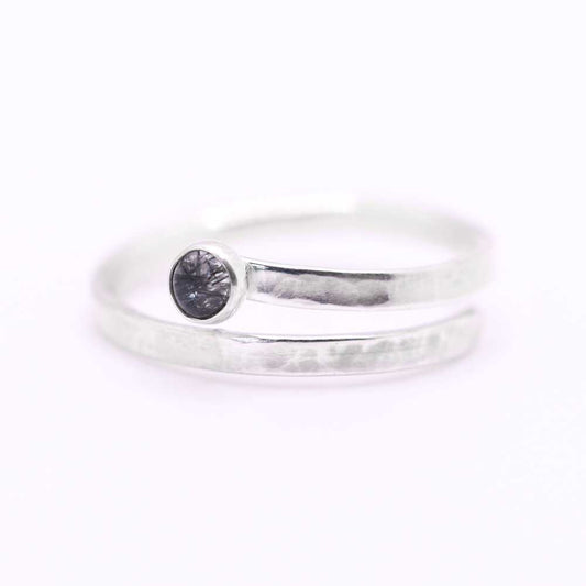 Silver Wrap Ring with Rutilated Quartz Gemstone