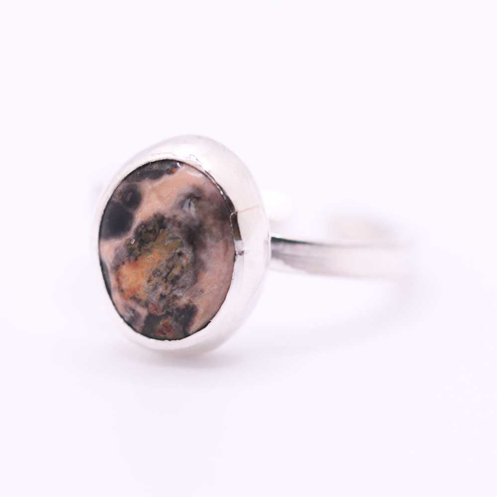 Silver Ring with Leopardskin Rhyolite Gemstone