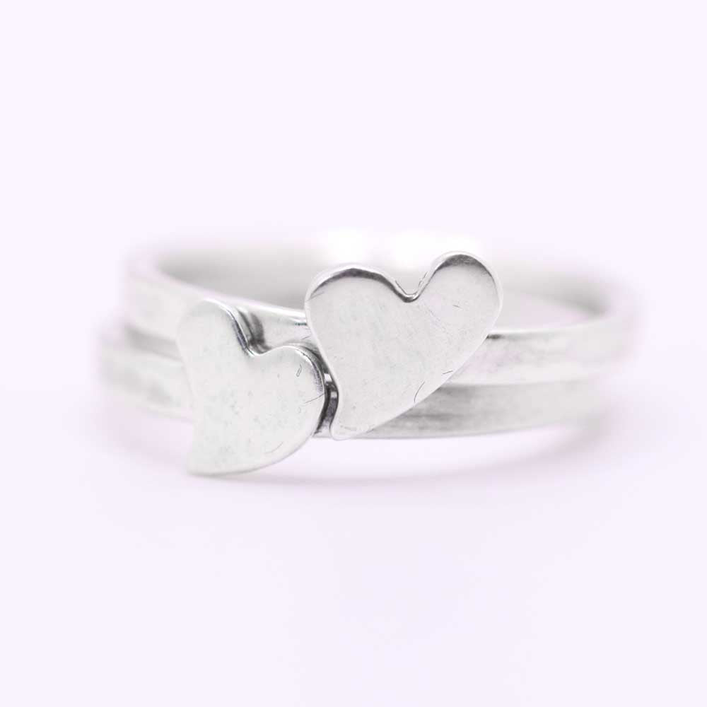 Silver Heart Ring Pair