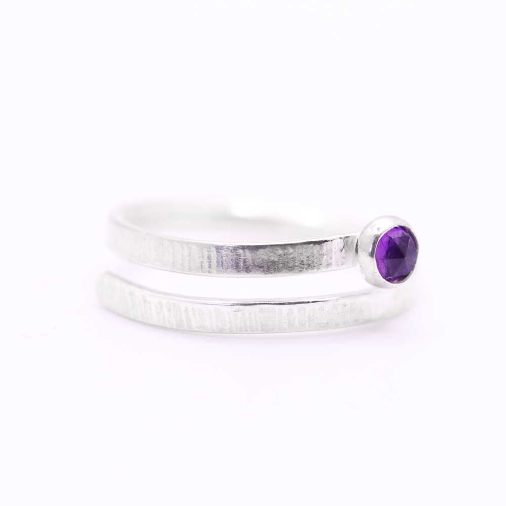 Silver Wrap Ring with Faceted Amethyst