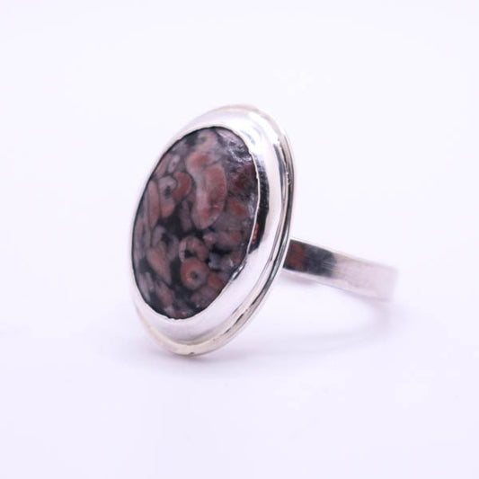 Silver Ring with Oval Leopardskin Jasper