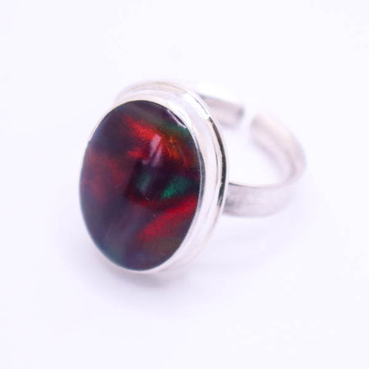 Silver Ring with Oval Aurora Opal