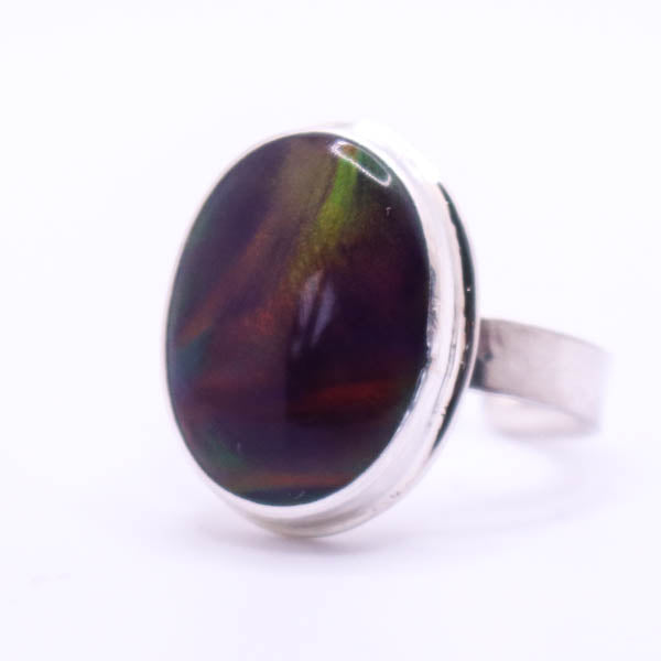 Silver Ring with Oval Aurora Opal