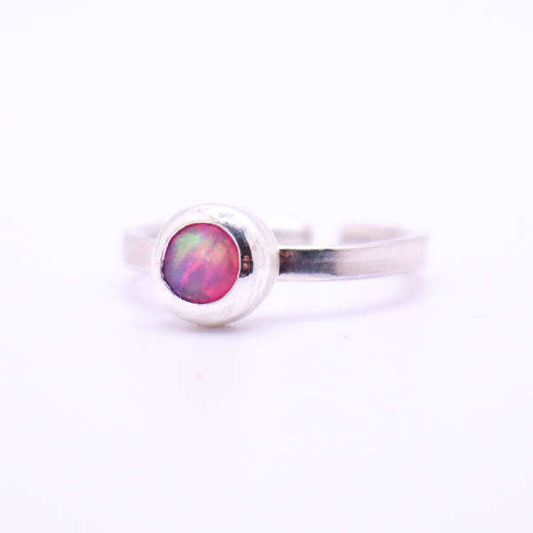 Silver Ring with Pink Aurora Opal