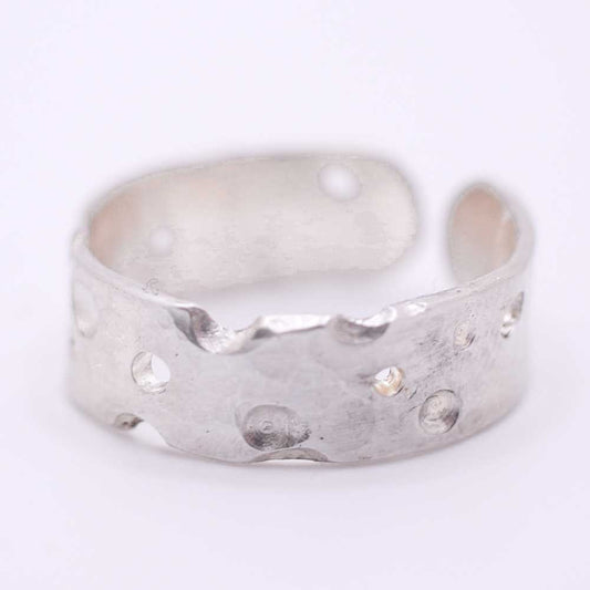 Wide Silver Moon Crater Ring - adjustable