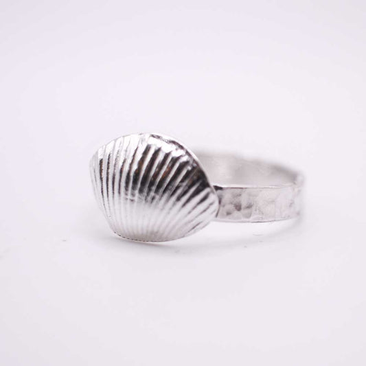 Textured Silver Ring with Cockle Shell