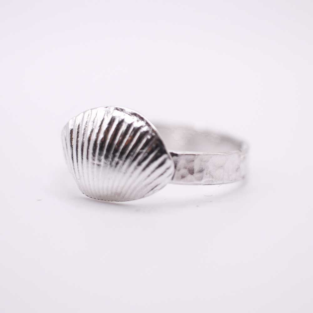 Textured Silver Ring with Cockle Shell