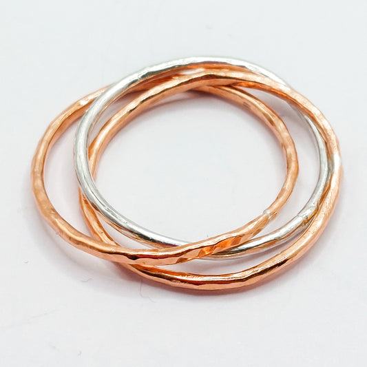 Silver and Copper Interlocked Rings