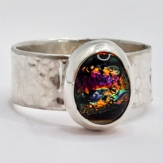 Textured Silver Band with Dichroic Glass