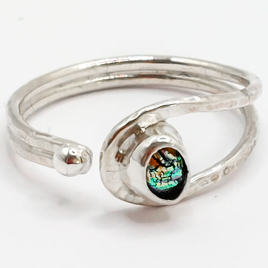 Silver Open Ring with Handmade Glass Pebble