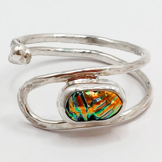Silver Open Ring with Handmade Oval Glass Pebble