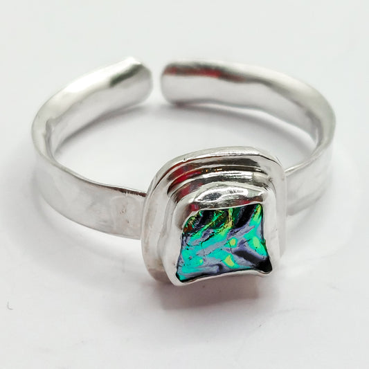 Vibrant Dichroic Glass on Open Silver Band