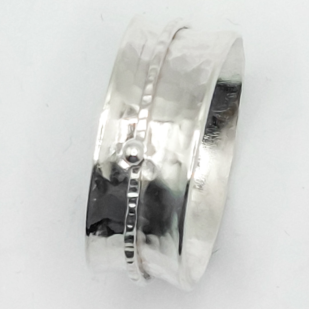 Spinner/Fidget Ring with Textured Wire and Pebble Spinner
