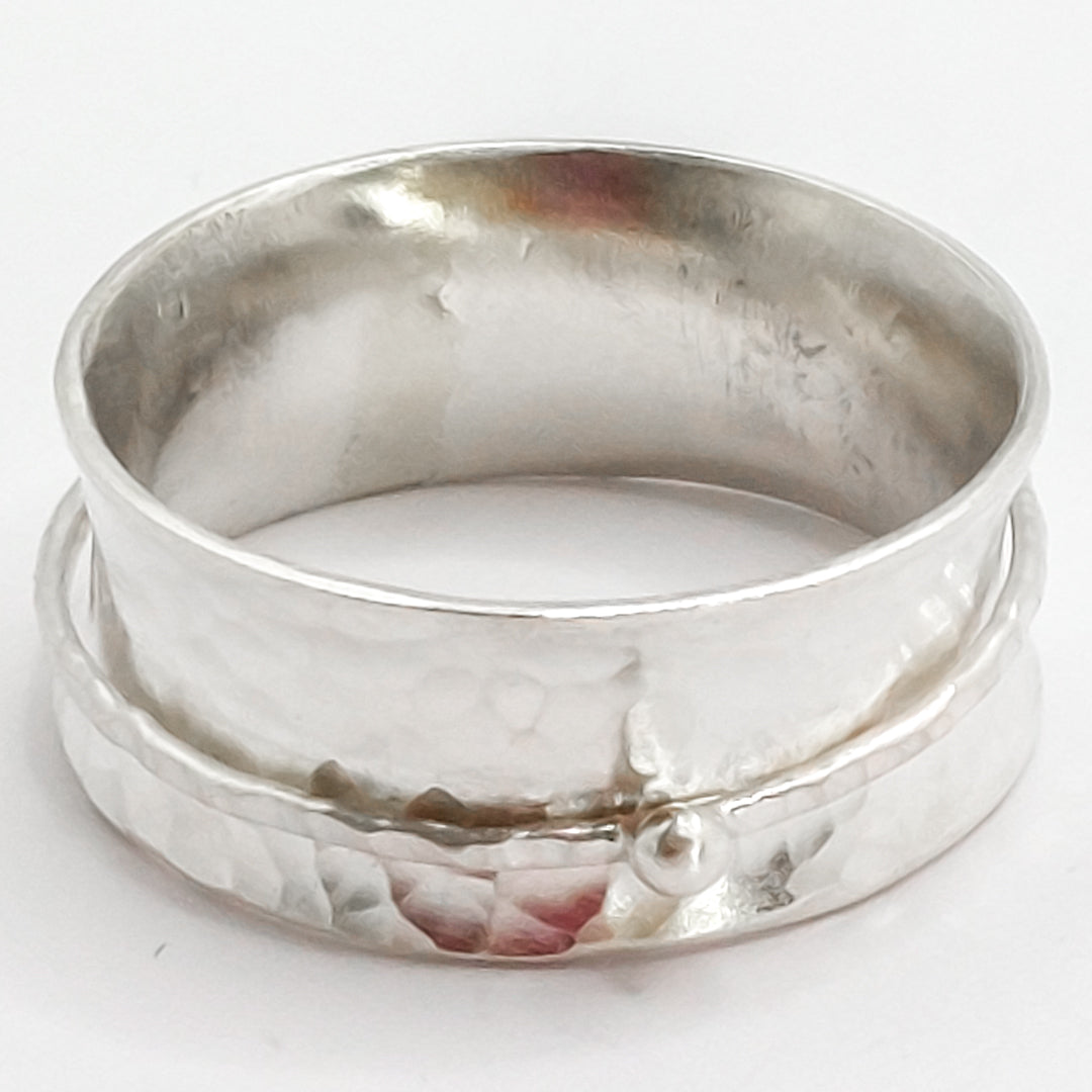 Spinner/Fidget Ring with Textured Wire and Pebble Spinner