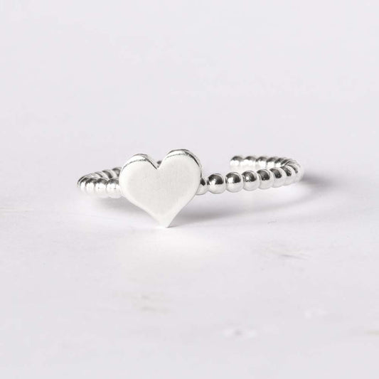 Silver Heart Ring with Beaded Band (Adjustable)